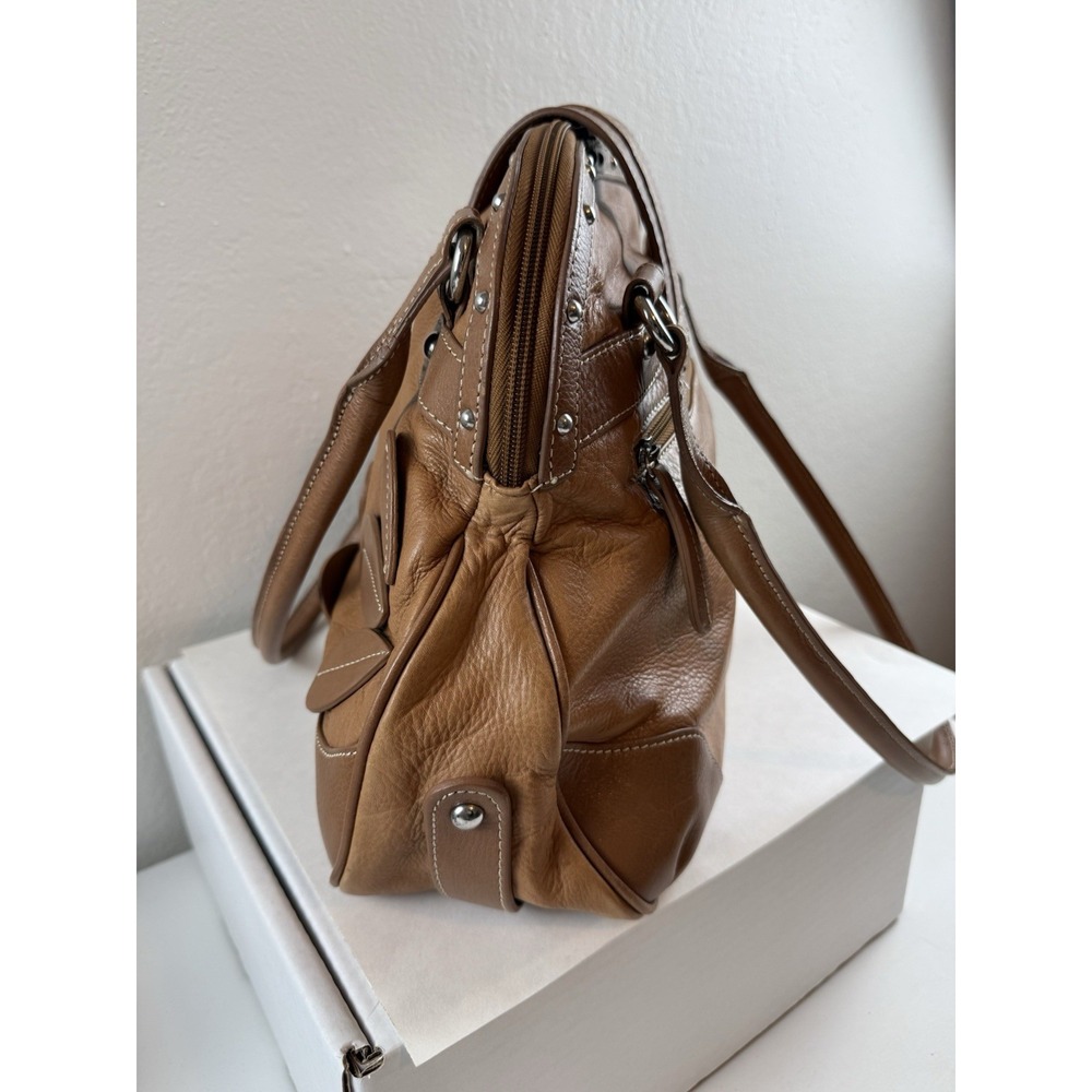 Vintage Y2K Barr + Barr New York Brown Leather Floral Slouchy Hobo Shoulder Bag - Picture 8 of 16